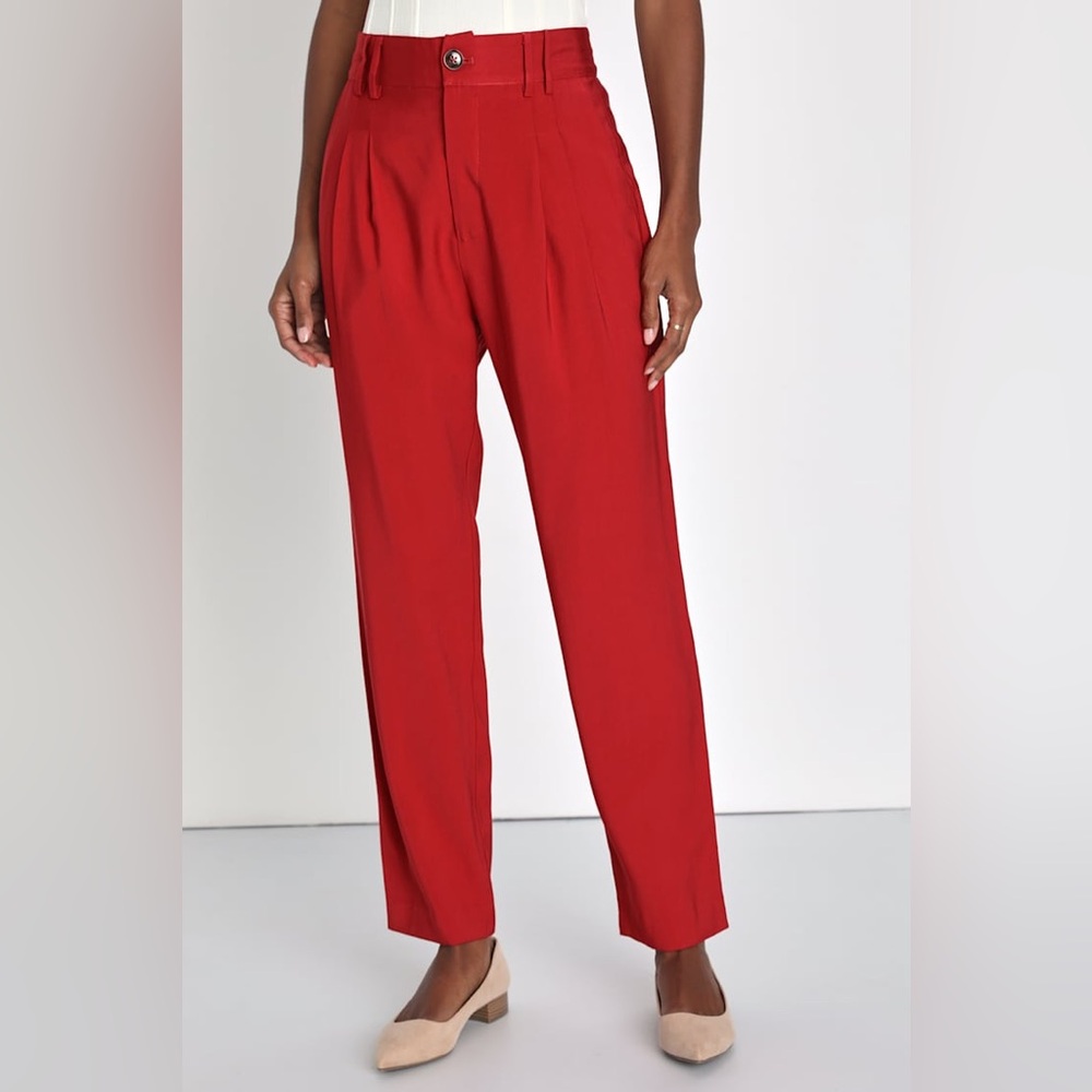 Lulus Strictly Business Rust Red High Waisted Trouser Pants size Medium